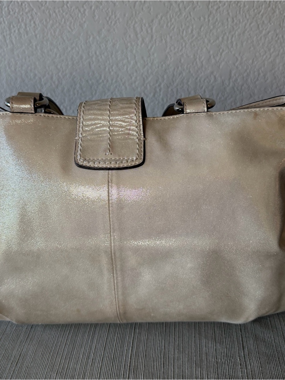 Coach Metallic Silver Leather Tote with Buckle Accent F18751 - Picture 10 of 10